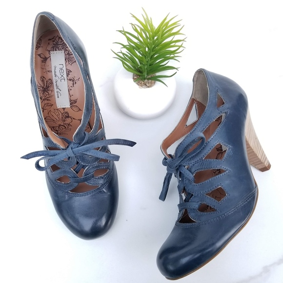 next Shoes - NEXT Pumps Laser Cut Out Blue Leather Lace Up Heel